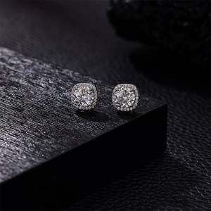 ต่างหูเงินแท้ S925 รูปทรงเรขาคณิตประดับมอสซาไนต์ ต่างหูทรงสี่เหลี่ยม ต่างหูแบบติดหูประดับมอสซาไนต์ - Product Image 2