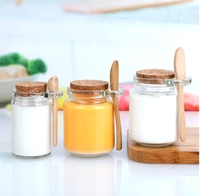 Botol Kaca Bulat 100ml 250ml 350ml untuk Garam Mandi, Wadah Penyimpanan Makanan, dan Pengalengan dengan Sendok Kayu dan Tutup Gabus