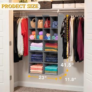 Organizador de Armario Colgante con 14 Compartimentos, 33x15x85cm, Tela No Tejida, Almacenamiento de Ropa, para Dormitorio - Product Image 3