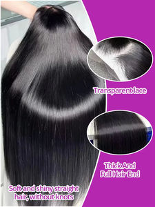 Perruque en dentelle HD transparente 250 % de densité, 13x6 13x4, cheveux humains Remy brésiliens ultra-lisses, 360 Full, sans colle - Product Image 2