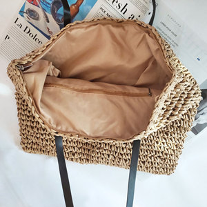 Nouveau Grand Sac de Plage en Paille Tricoté au Crochet pour Femme 2025 avec Fermeture Éclair et Deux Bretelles – Idéal pour les Vacances - Product Image 4