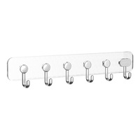 Offre Spéciale crochet mural en plastique sans poinçon cintre de porte adhésif fort rangée transparente de crochets pour le stockage de cuisine de serviette de vêtements