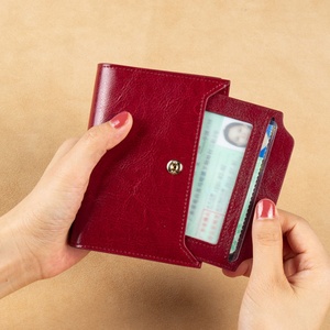 2022 Luxury Vintage Genuine Leather RFID Blocking Open Closure Short Women Card Holder Wallet Polyester Lining Thread Pattern - Product Image 3