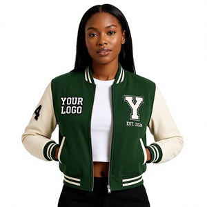 Personalized Leather Sleeve <b>Women</b> Zip Up Varsity <b>Jacket</b> Custom Embroidered Letterman College <b>Bomber</b> <b>Jacket</b> 2026 - Product Image 1