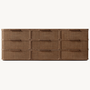 <span class=keywords><strong>Commode</strong></span> en chêne naturel de haute qualité avec neuf tiroirs <span class=keywords><strong>et</strong></span> tressage en rotin - Product Image 1