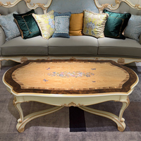 Grande table basse de salon de luxe classique, style palais royal, en bois sculpté et marqueterie, pour villa