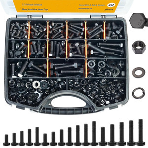 Hex Head Cap Bolt Nut Washer Assortment Kit 432 Pieces Grade 12.9 Din933 Alloy Steel <b>Fastener</b> Set - Product Image 1