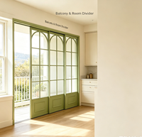 Porte coulissante en verre à 3 panneaux en alliage d'aluminium de style français arqué pour cloison de cuisine, étanche et gain de place, rénovation de la maison