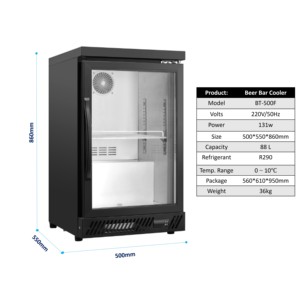 Beer Back Bar Cooler 1 Door 20" Commercial Refrigerator Black Paint Beverage Cooler Counter Height 33.-50.F Vol 88 Cu.m BT-900F - Product Image 4