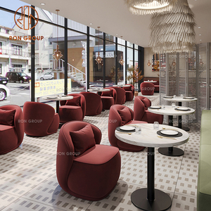 Meubles de café, de restaurant et de bar, sièges en tissu <span class=keywords><strong>rouge</strong></span> et vert avec tables rondes blanches, ensemble de chaises pour restaurant - Product Image 2