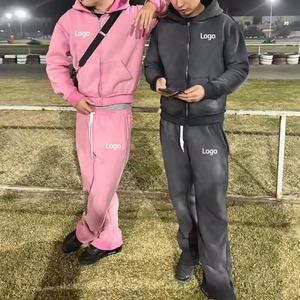 100% conjunto de sudaderas con capucha de algodón Vintage Tech Fleece Jogging Suit puff impreso para hombres precios de fábrica Unisex chándal con cremallera personalizado - Product Image 3