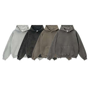 Set Hoodie dicuci asam antik rajutan musim gugur 100% katun-Pullover besar kustom 3D dasi Jacquard cetak pewarna depan panjang bertudung - Product Image 1