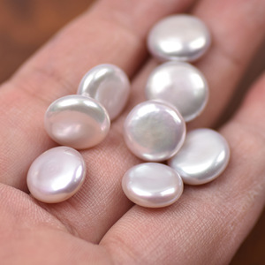 12mm 드릴되지 않은 하프 홀 드릴 바로크 코인 담수 진주 플랫 라운드 양식 진주 구멍 없음 느슨한 비즈 펜던트 - Product Image 6