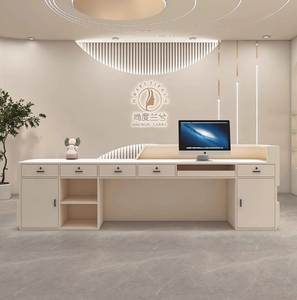 Modern <b>Simple</b> Wood Reception <b>Desk</b> for School Mall Beauty Salon Clothing Store Training Institution Hair Salon-White Adjustable - Product Image 3