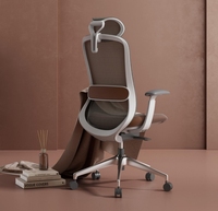 Chaise de bureau de direction moderne de luxe réglable, 4 positions de verrouillage, ergonomique, pivotante, en maille, avec accoudoirs 4D en PU et base en aluminium