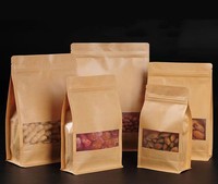 In Stock Plain Kraft Paper Food Packaging Bag with Window Food Grade 8 Side Seal Flat Bottom Pouch for Grain Food Scented Tea