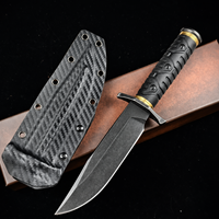 KB DC53 Stahlmesser mit feststehender Klinge, Gummigriff, taktisches Überlebens-, Jagd- und Campingmesser mit Carbonfaser-Textur und Kydex-Scheide