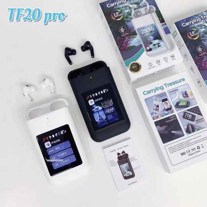 Dernier casque TF20 Pro BT avec écran tactile LCD 2.08 pouces 5000mah Power Bank TWS Écouteurs ANC Réduction du bruit Écouteurs sans fil