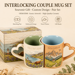 Juego de Tazas de Café de Cerámica Personalizadas, Recuerdo de Skye <span class=keywords><strong>Dolomiti</strong></span>, Taza de Porcelana con Asa en Forma de Corazón de Alta Montaña, Venta al Por Mayor OEM - Product Image 1