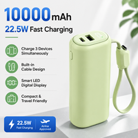 Batterie externe 10000mAh, chargeur rapide 22.5W, câble Type C intégré, écran LED, batterie portable