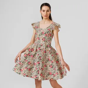 Mode Mini Carmen Kleid Rüschenärmel Hütte Garten Seitennähden Über die Knielänge für Damen