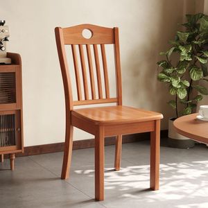 Silla de comedor de madera maciza con respaldo, color madera natural, para uso doméstico, estilo nórdico. - Product Image 1