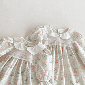 2025 otoño nuevo estilo Pastoral de manga larga <span class=keywords><strong>hermanas</strong></span> traje dulce cuello de muñeca vestidos florales con volantes con encaje para niñas de 2 a 7 años - Product Image 4
