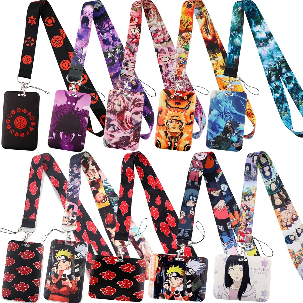 For Children's gifts Anime One Pieces Bus Card Case School Students Meal Plastic Card Holder Polyester Lanyard for anime fans