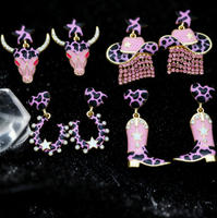 Boucles d'oreilles pendantes style western avec tête de bœuf en zircon, motif tête de bœuf, botte de cheval et fer à cheval, cadeau pour elle