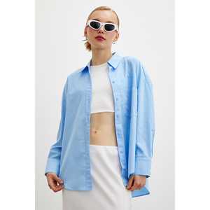 Mango Women's Regular Fit Poplin Shirt Light Blue Button <b>Down</b> Casual Everyday Style - Product Image 3