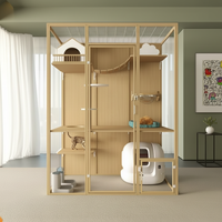 Villa pour chat en bois haut de gamme avec enclos en verre et arbre à chat, mobilier de maisonnette intérieure pour animaux de compagnie