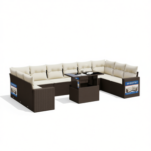 Ensemble de canapés de jardin modulaires en rotin PE brun D0100XFT6JT, mobilier d'extérieur 6 places, design contemporain - Product Image 1