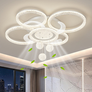 Ventilateur de plafond LED avec lumière, style lustre moderne, pour salon, chambre à coucher, restaurant, réglable à 360 degrés, à intensité variable, intelligent - Product Image 2