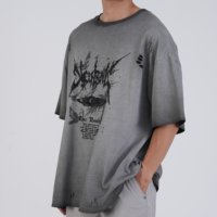 T-shirt Homme Oversize de Luxe en Coton 100% Personnalisé, Col Rond Imprimé Mousse, Style Rétro Délavé, Vente en Gros