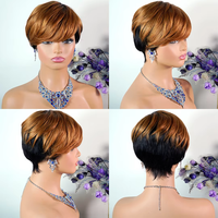 Perruques Cheveux Humains Économiques Sans Colle Faites à la Machine Couleur Naturelle, Courtes Coupes Pixie Cheveux Humains, Courtes Coupes Carrées pour Femmes Noires