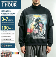 T-shirts Hip Hop pour hommes DTG Front 220 grammes, écologiques, manches longues, 100% coton noir vintage, anti-rétrécissement, jersey épais et ample.