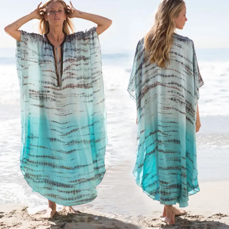 Vestido largo de Playa de talla grande Cubrir Bikini Cubrir Sarong Túnicas Playa Mujer Kaftan Beach Pareo Traje de baño Cubrir