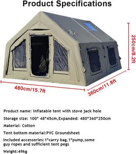 <span class=keywords><strong>Tente</strong></span> gonflable <span class=keywords><strong>de</strong></span> camping double couche quatre saisons avec pompe, une chambre, capacité 6-8 personnes, imperméable, ouverture rapide et installation facile - Product Image 2