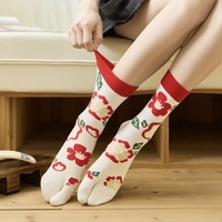 Chaussettes Tabi japonaises en jacquard, longueur cheville, à deux orteils, en polyester/coton, avec logo et motif personnalisés, vente en gros