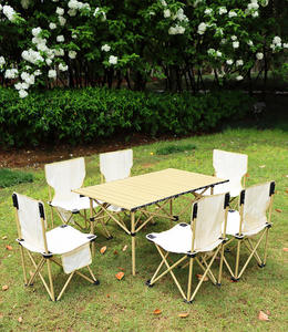 Outdoor <b>Folding</b> <b>Table</b> Chair Set Aluminum Frame Wood Top Minimalist Design Foldable For Picnic Camping Beach Use - Product Image 2