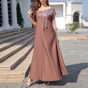 Abito da sposa lungo marrone semplice caffè con cintura da <span class=keywords><strong>donna</strong></span> con paillettes alla moda Eid Party vestito a spalla nuda - Product Image 3
