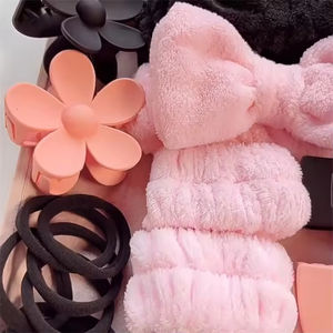 Wholesale 16pcs/set Spa Washing Face Makeup Washband <b>Fluffy</b> Wristband Bow <b>Headbands</b> Flower Hair Claw Women Hair Accessories Set - Product Image 3
