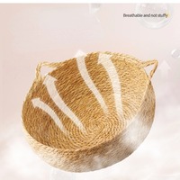 Nid en paille naturelle tissé à la main pour animaux de compagnie maison hiver chaud chat lit chat griffoir nid de chien avec coussin doux