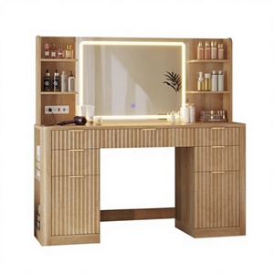 <span class=keywords><strong>Commode</strong></span> moderne en bois sur mesure avec panneau grillagé, prise murale à trois couleurs, lampe à changement de couleur, sèche-cheveux, produits pour bureaux - Product Image 1
