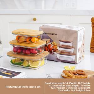 बांस के ढक्कन के साथ ग्लास खाद्य भंडारण कंटेनर, ओवन, फ्रीजर और डिशवॉशर के लिए लंच बॉक्स 3 पैक सेट सेट - Product Image 3