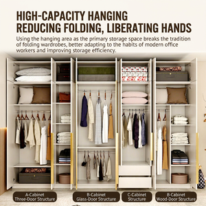 <b>Modern</b> Glass Door Wardrobe Solid Wood Bedroom Storage Space Saving Hinged Door Ready Made Combination Cabinet - Product Image 4