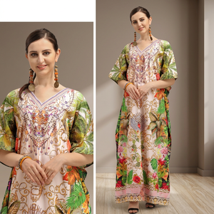 Indian Pakistani Exclusive Afreen 2 Women's Floor-Length <b>Kaftan</b> Fancy Polyester Crepe Digital Print Stone Work for Beachwear - Product Image 3