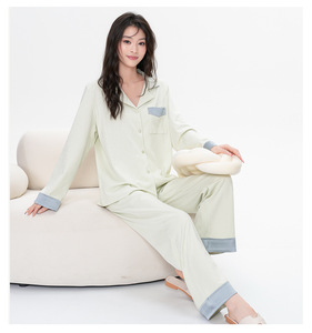 PJ-057 Sanensanyan Conjunto de Pijama de 2 Piezas para Mujer, Tejido con Algodón Ammoniacado Líquido de los Años 50, Manga Larga, Suave y Transpirable para el Hogar - Product Image 2