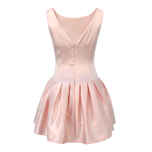 Abito Mini Estivo <span class=keywords><strong>Elegante</strong></span> da Sera Rosa per Donna - Dettaglio Fiocco in Raso, Schiena a V, Gonna Plissettata Svasata - Product Image 2