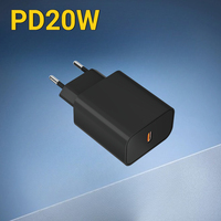 Cargador de Pared PD de 20 W con Enchufe Europeo, Adaptador de Corriente Tipo C de Carga Rápida, Mini Cargador Portátil de Viaje, Cable Retráctil OTP para Móviles